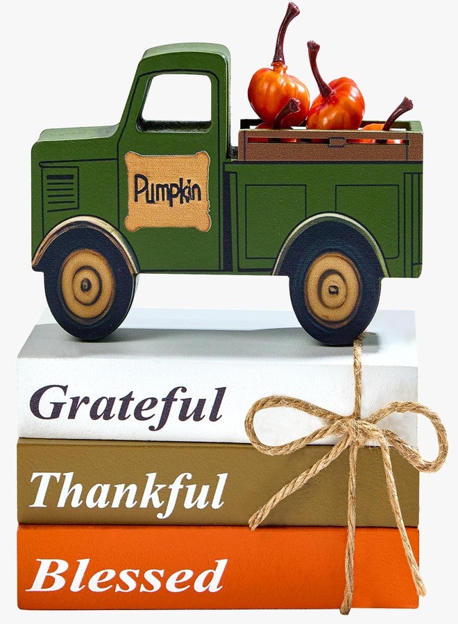 Olanrun Thanksgiving Decorations, 9 Pcs Handicrafts Wooden Thanksgiving Table Decor with 3 Books, 3D Truck, 5 Pumpkins for Indoor Office Home Table Centerpieces Kitchen Tiered Tray Mantel, Fall Decor - Image 1